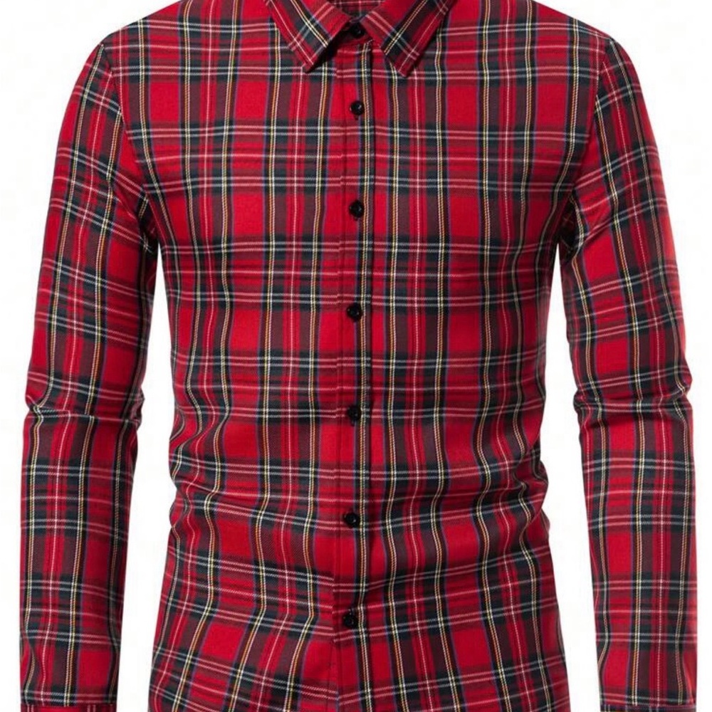 SHEIN Red and Black Plaid Button Down Shirt